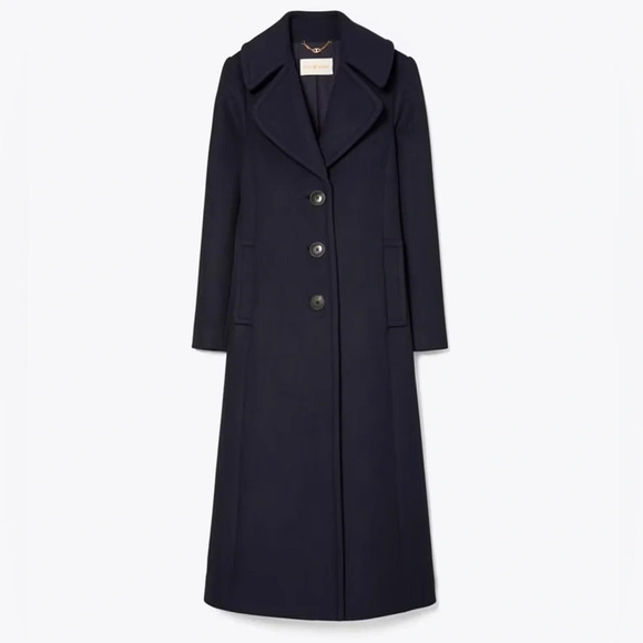 NWT Tory Burch WOOL CASHMERE COAT Navy Knee Length - Picture 3 of 8